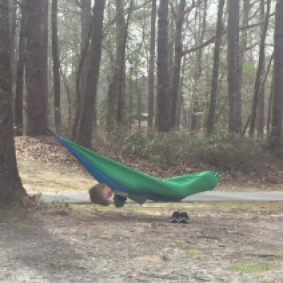 D playing in his hammock